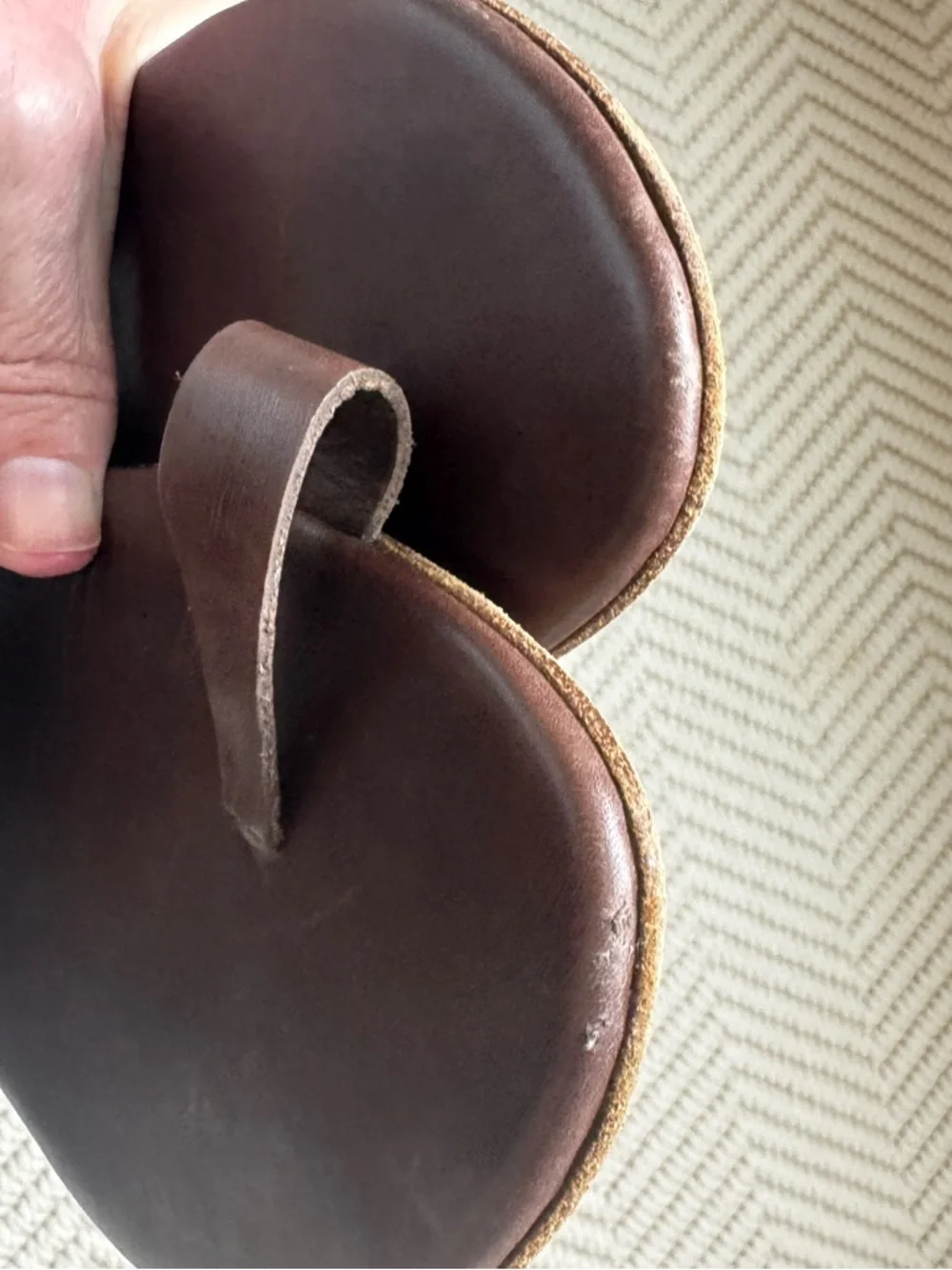Hermes Brown Leather Studded Toe-Post Sandals